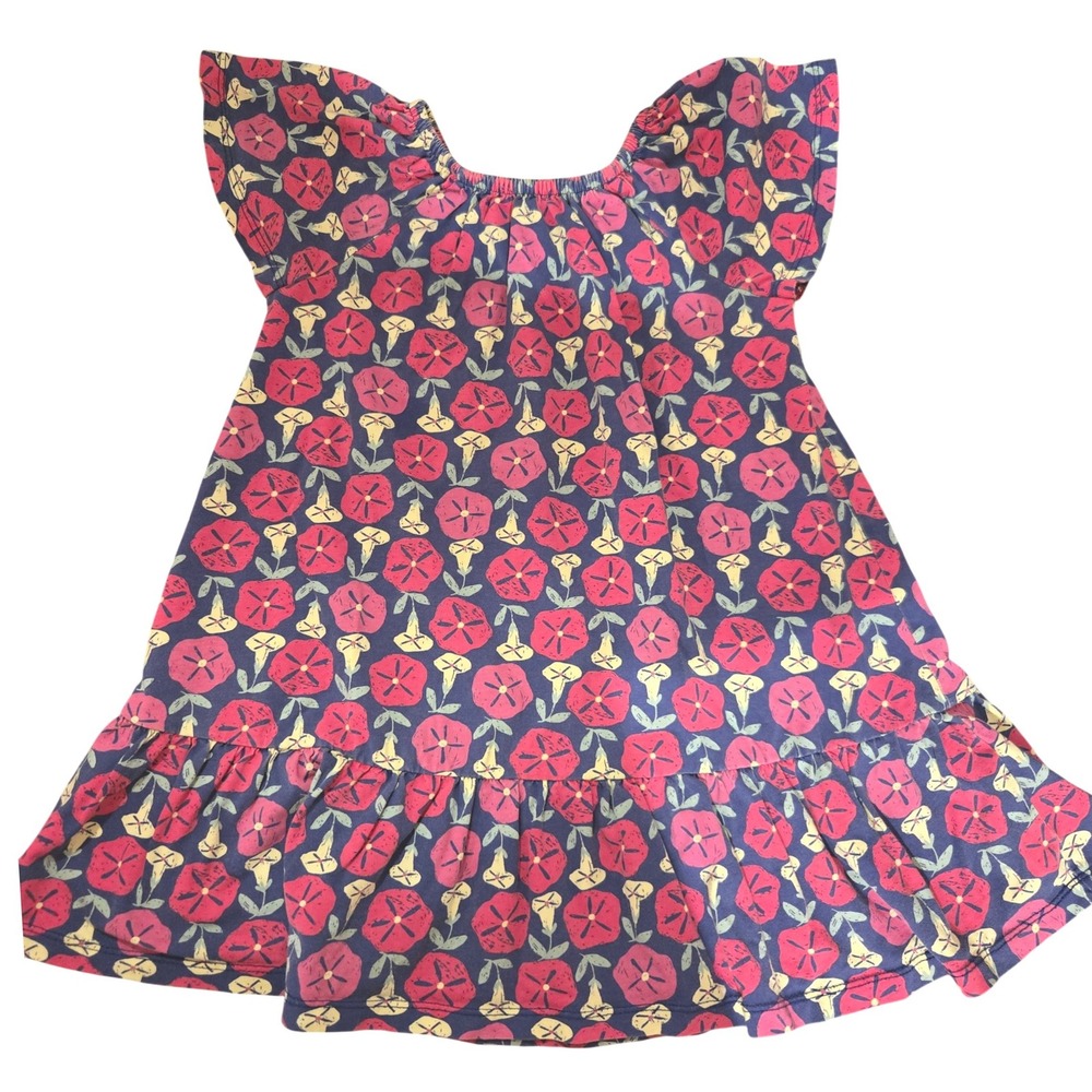 Tea Collection Girls Floral Flutter Sleeve Ruffle Hem Cotton‎ Dress Blue Pink 5